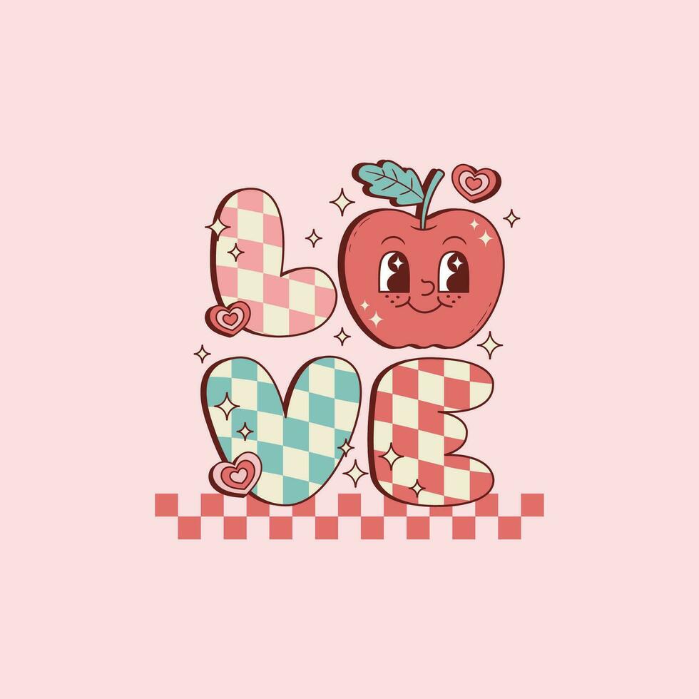 cute retro illustration for teachers of apple and the word love forming a nice word vector