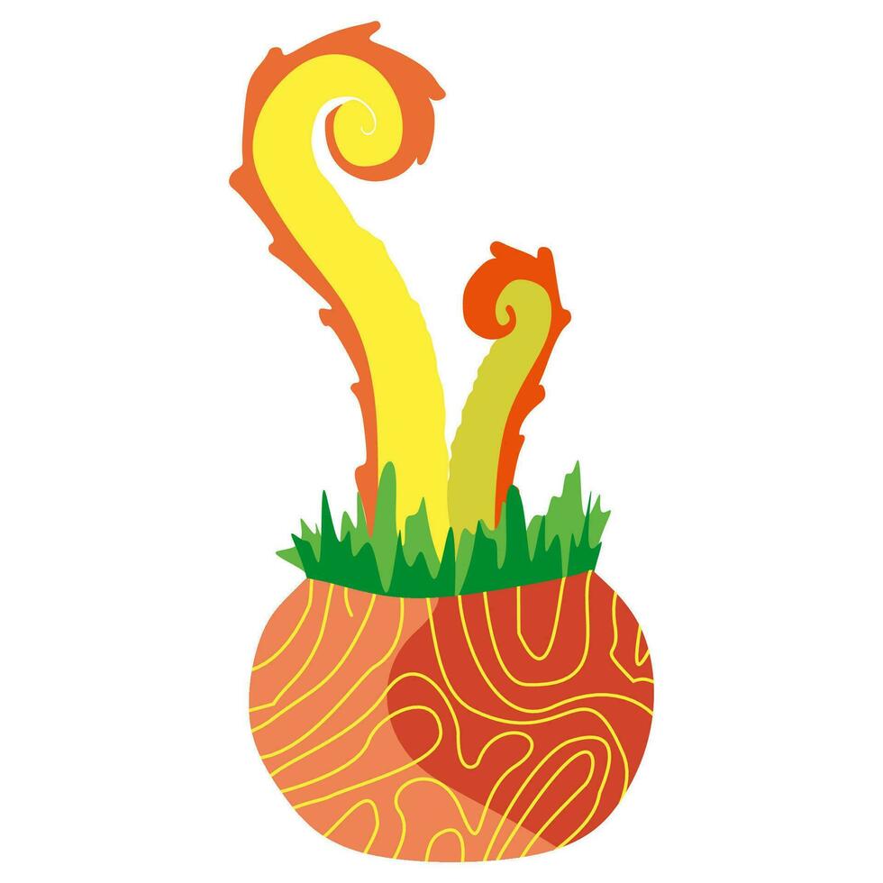 Cartoon fantasy alien Plant in Flower pot. Vector nature element illustration Isolated on white background. Floral Flat design art, Monster color Fantastic Botany character for App, Book, Card, Print