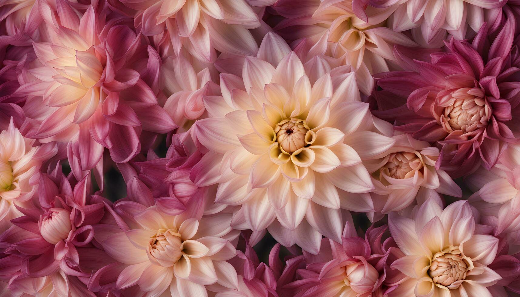 AI generated a close up of a bunch of pink and yellow flowers photo