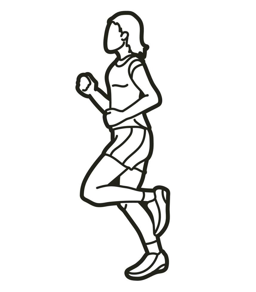 Outline A Woman Running Action Marathon Runner Start Running Cartoon Sport Graphic Vector