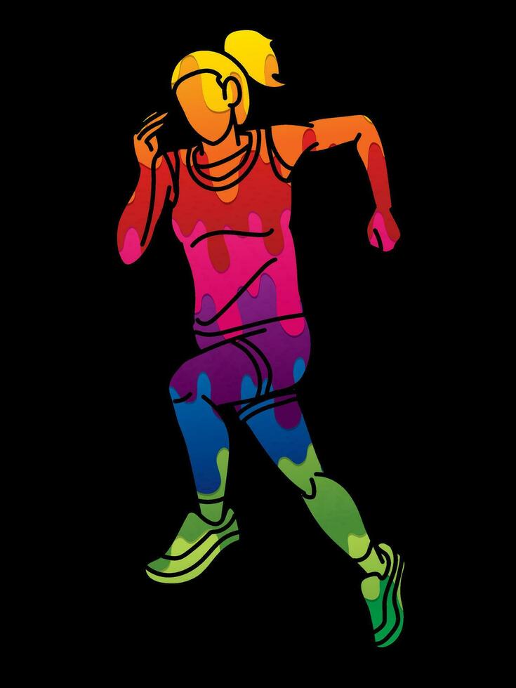 Graffiti  Woman Running Action Marathon Runner Start Running Cartoon Sport vector