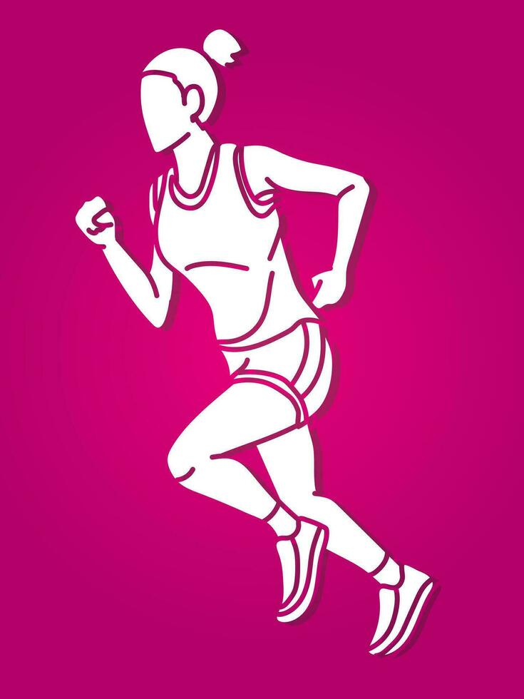 un mujer corriendo acción maratón corredor vector
