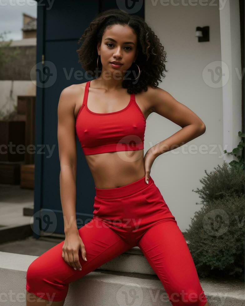 AI generated Beautiful petite Filipino woman in a red dress. ai generative photo