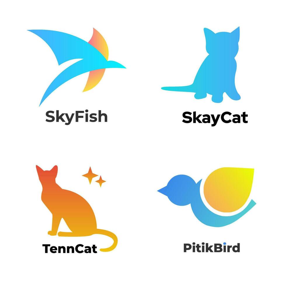 Set of icons with cat and bird. Vector logo design template. Logo packs.