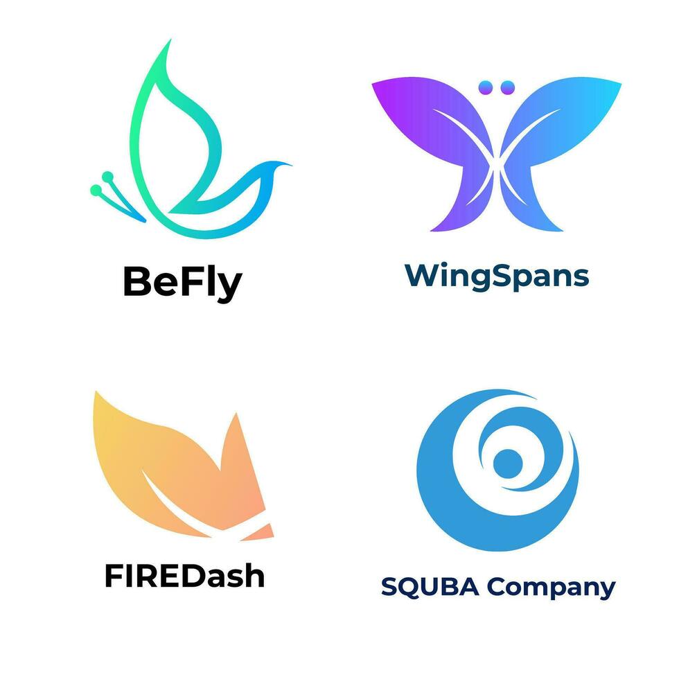 Set of butterfly or flying logos. Vector design elements for business or corporate identity. Logo packs design template.