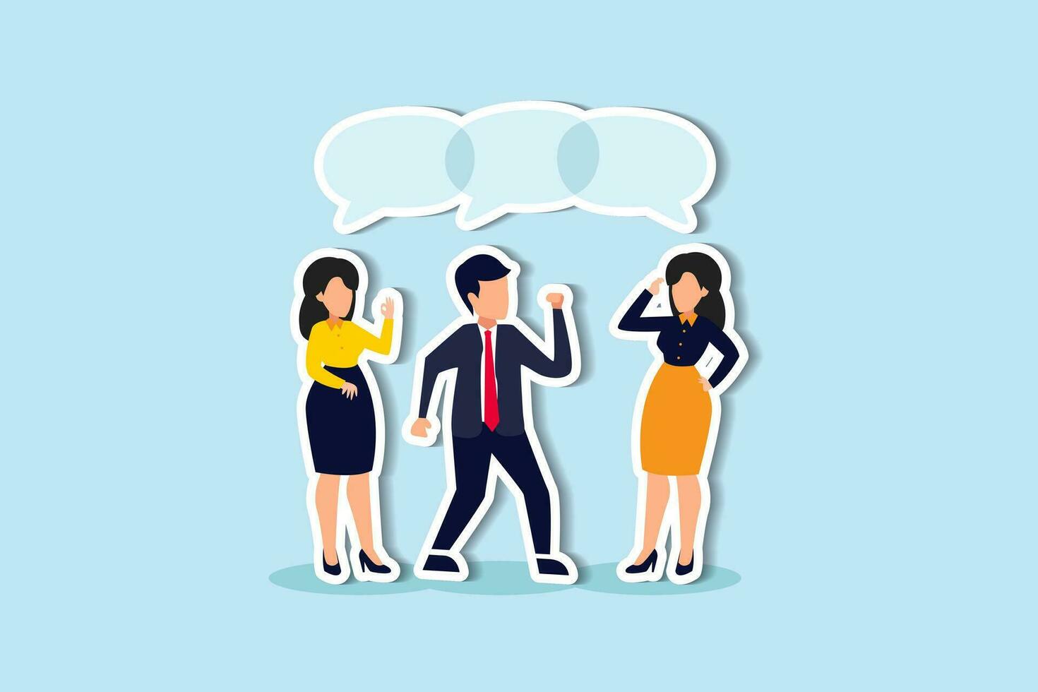 Teamwork share opinion, team meeting sharing idea to solve problem, discussion and thought in business meeting concept, businessmen and women working team speak with shared their thought speech bubble vector