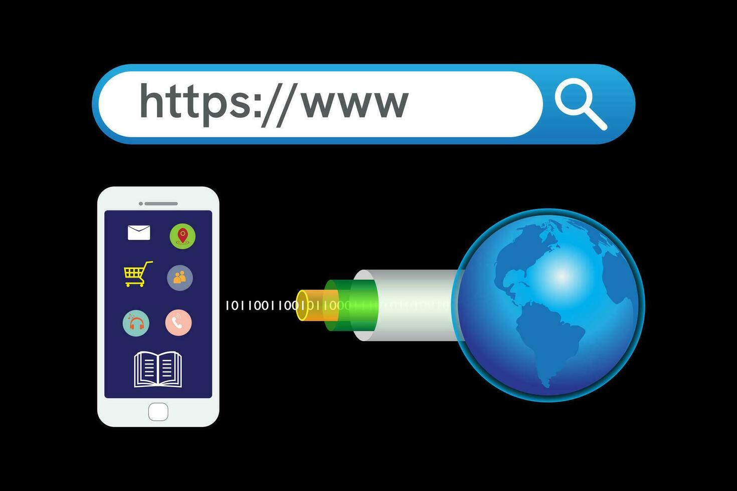 Laptop computer with search engine on monitor. Navigation bar icon. Search www https pictogram. 3d concept illustration. vector