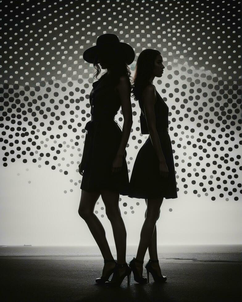 AI generated Silhouette of three women in black and white dresses, studio shot. ai generative photo
