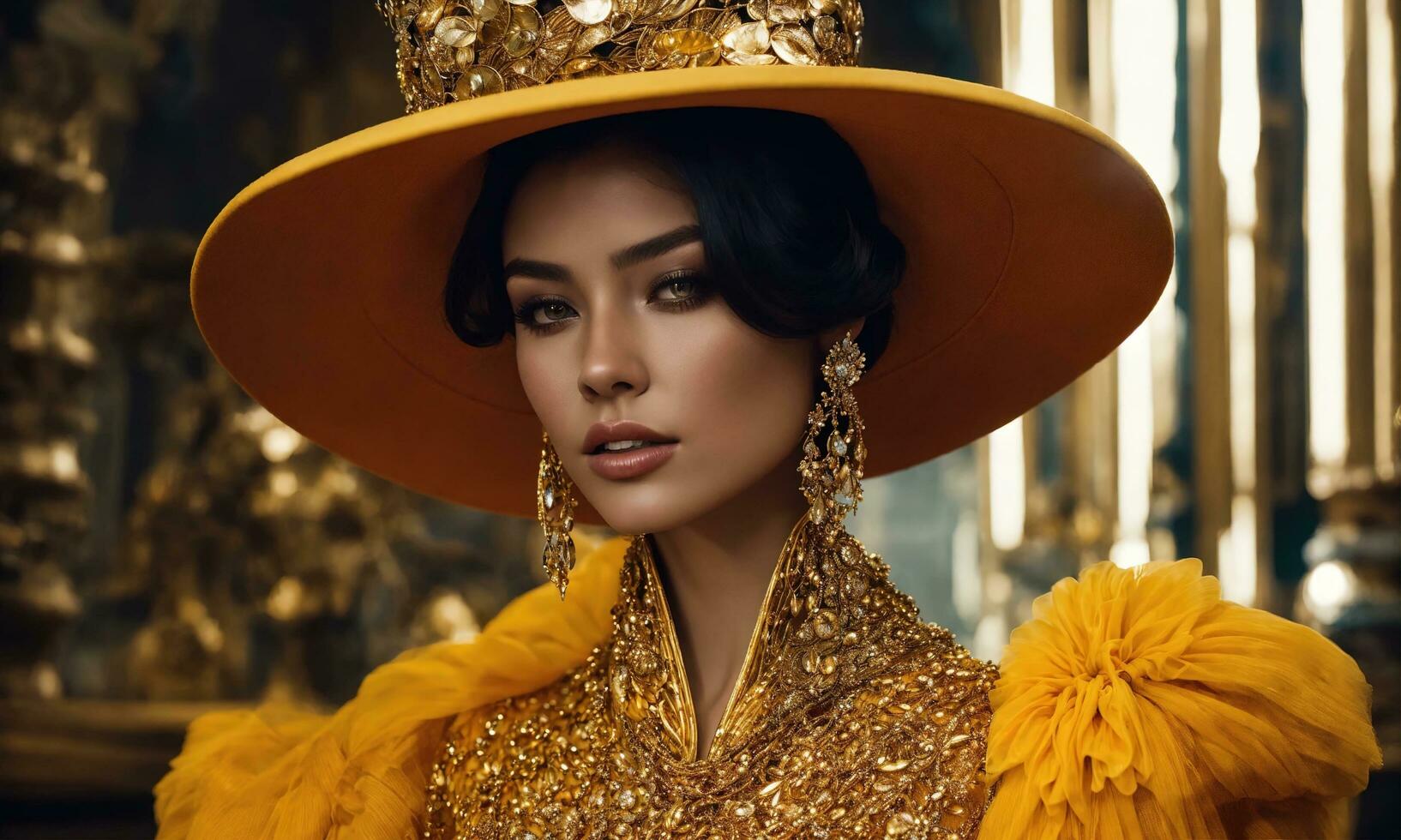 AI generated a beautiful brunette woman in a luxury dress. ai generative photo