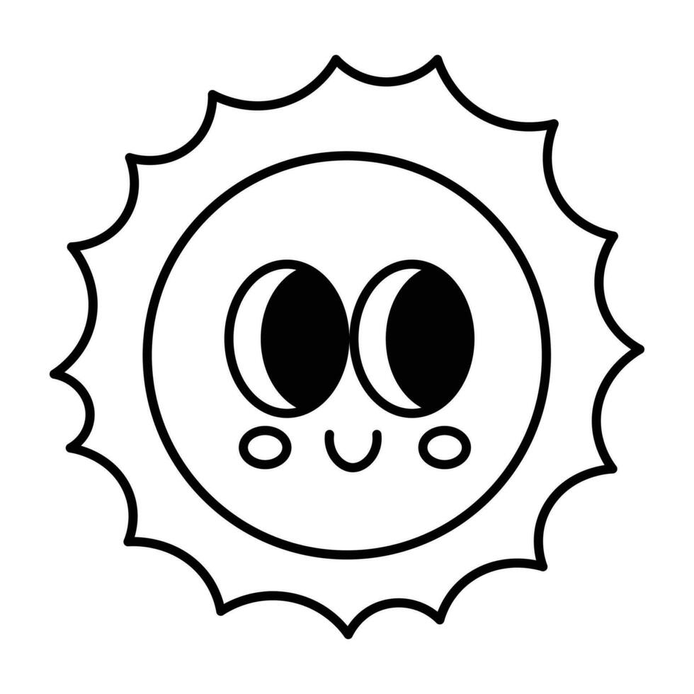 Kawaii Sun cartoon line icon. vector