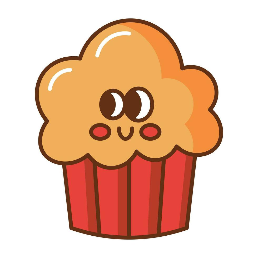 Kawaii Cupcake cartoon icon. vector