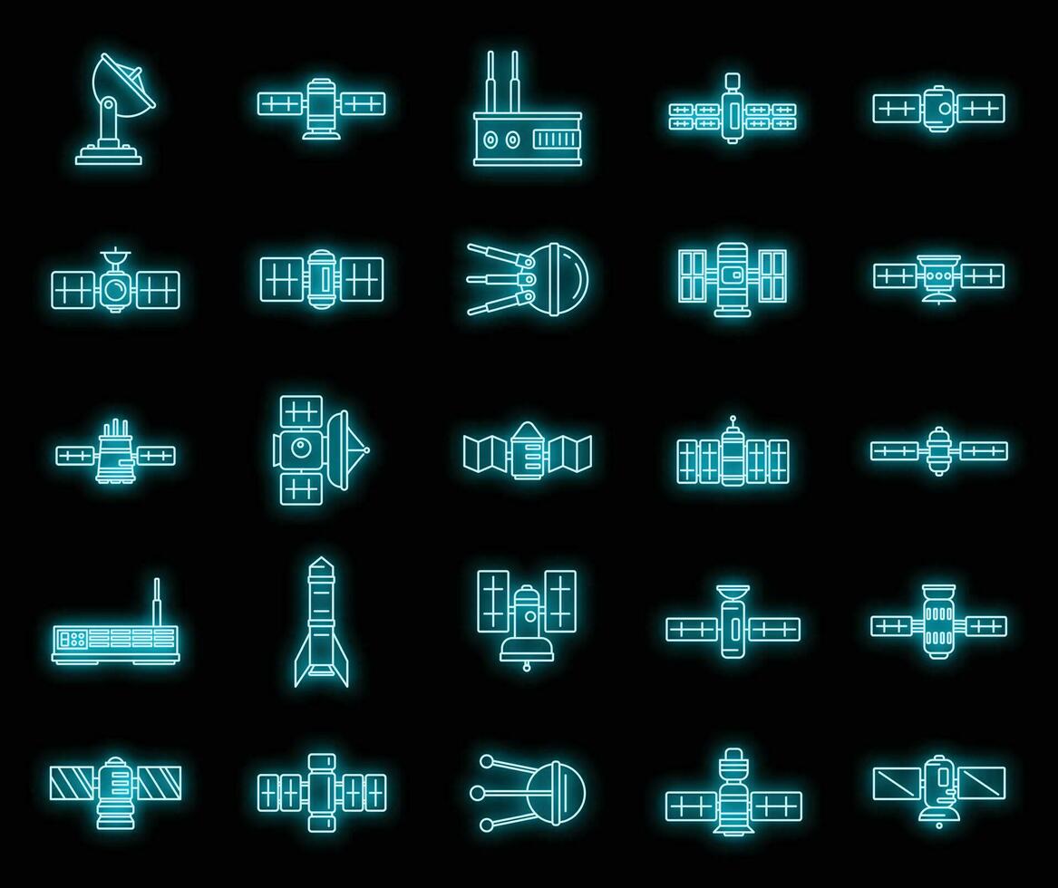 Radio satellite icons set vector neon