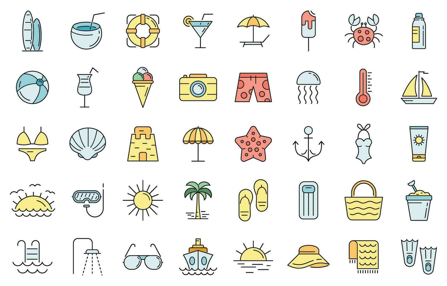 Beach icons set vector color