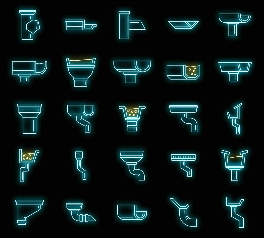 Gutter drain icons set vector neon