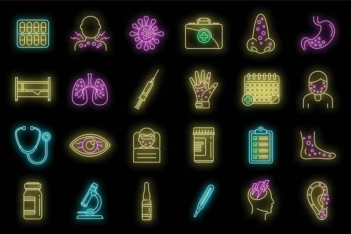 Human measles icons set vector neon