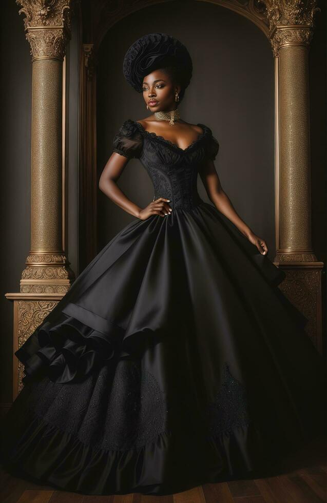 AI generated Beautiful african american woman wearing black dress and jewellery. ai generative. ai generative photo