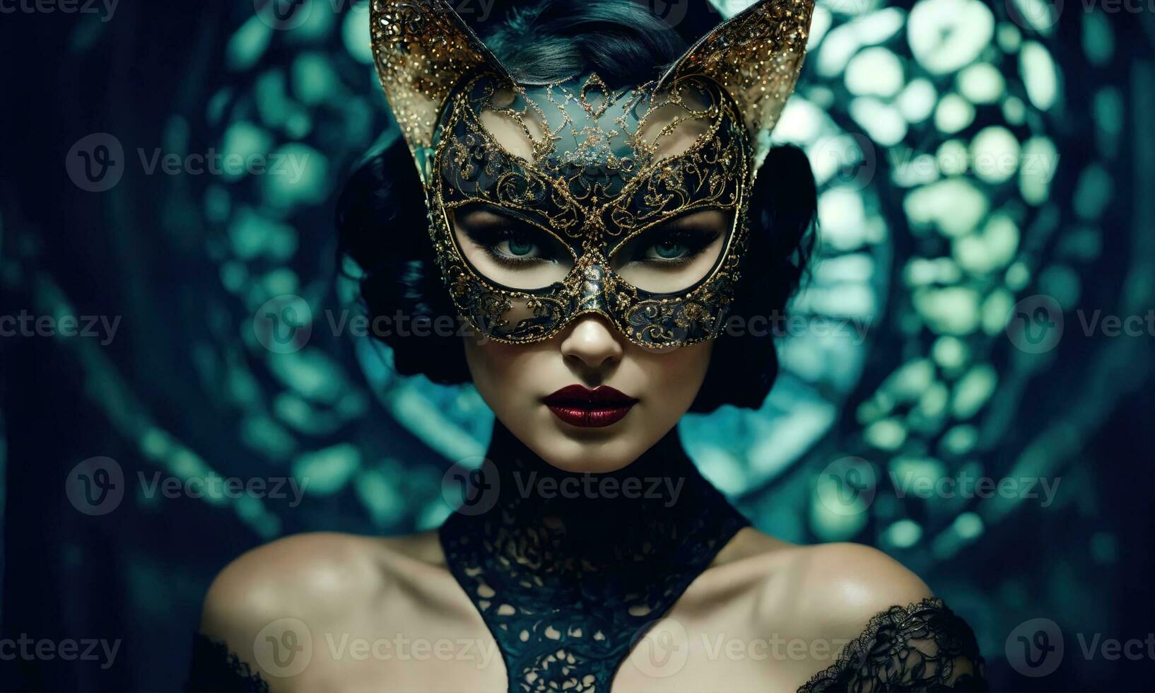 AI generated Fashion shot of a beautiful woman in a carnival mask. ai generative. ai generative photo