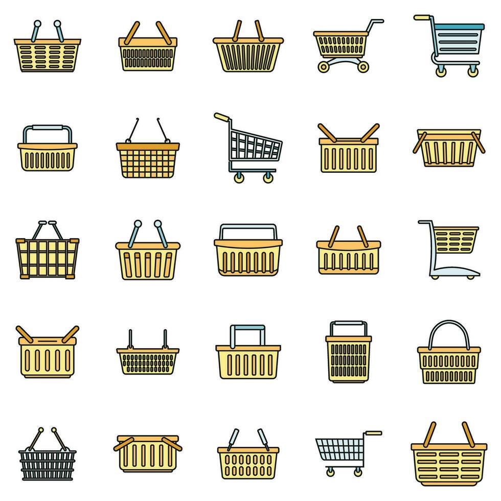 Basket cart supermarket icons set vector color