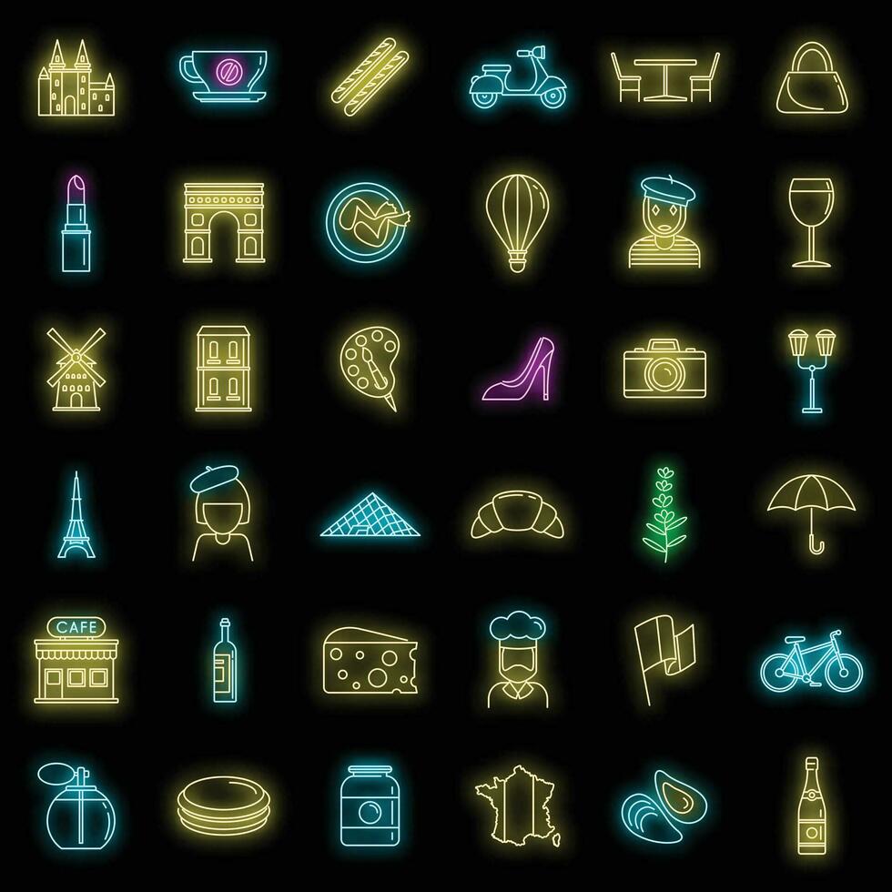 France country icons set vector neon