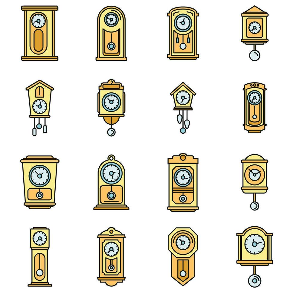 House pendulum clock icons set vector color