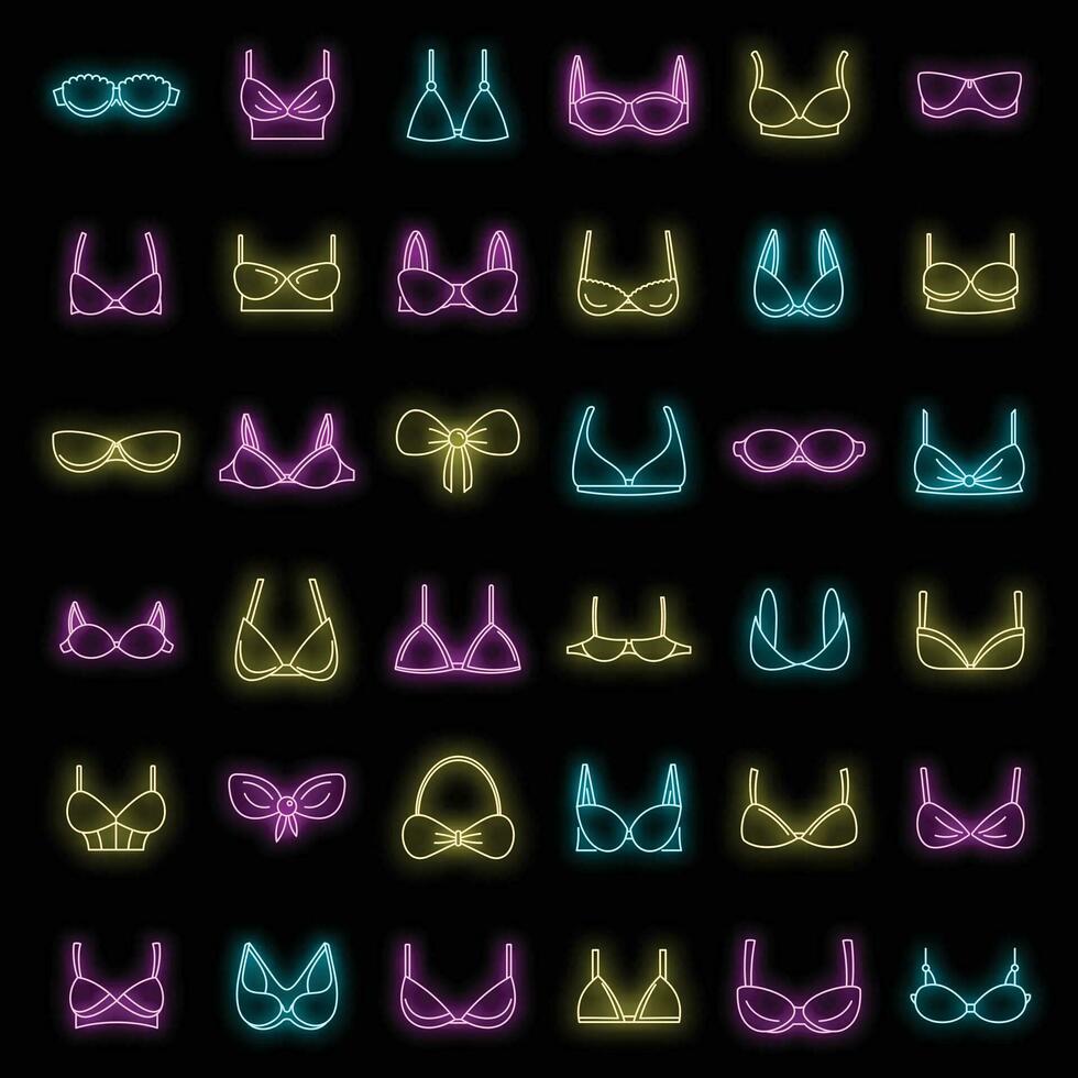 Modern bra icons set vector neon