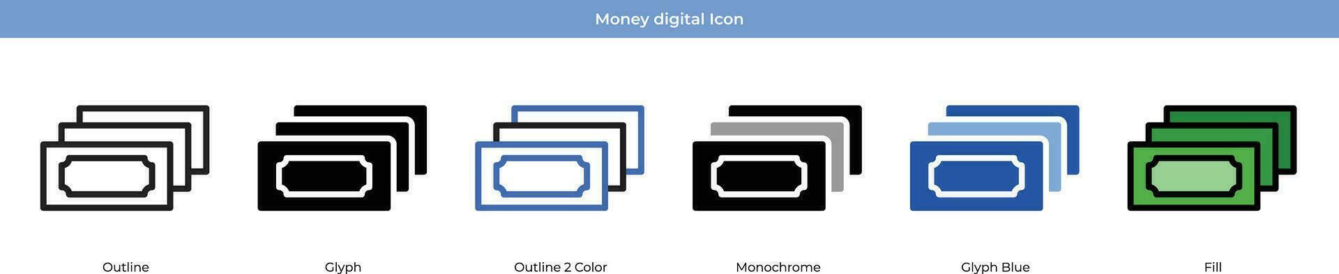 dinero digital icono conjunto vector