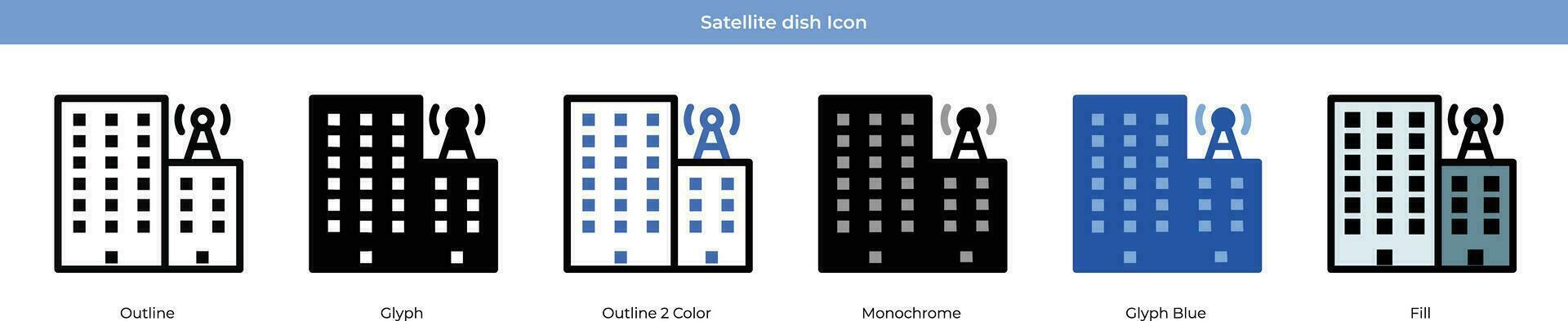 satélite plato icono conjunto vector