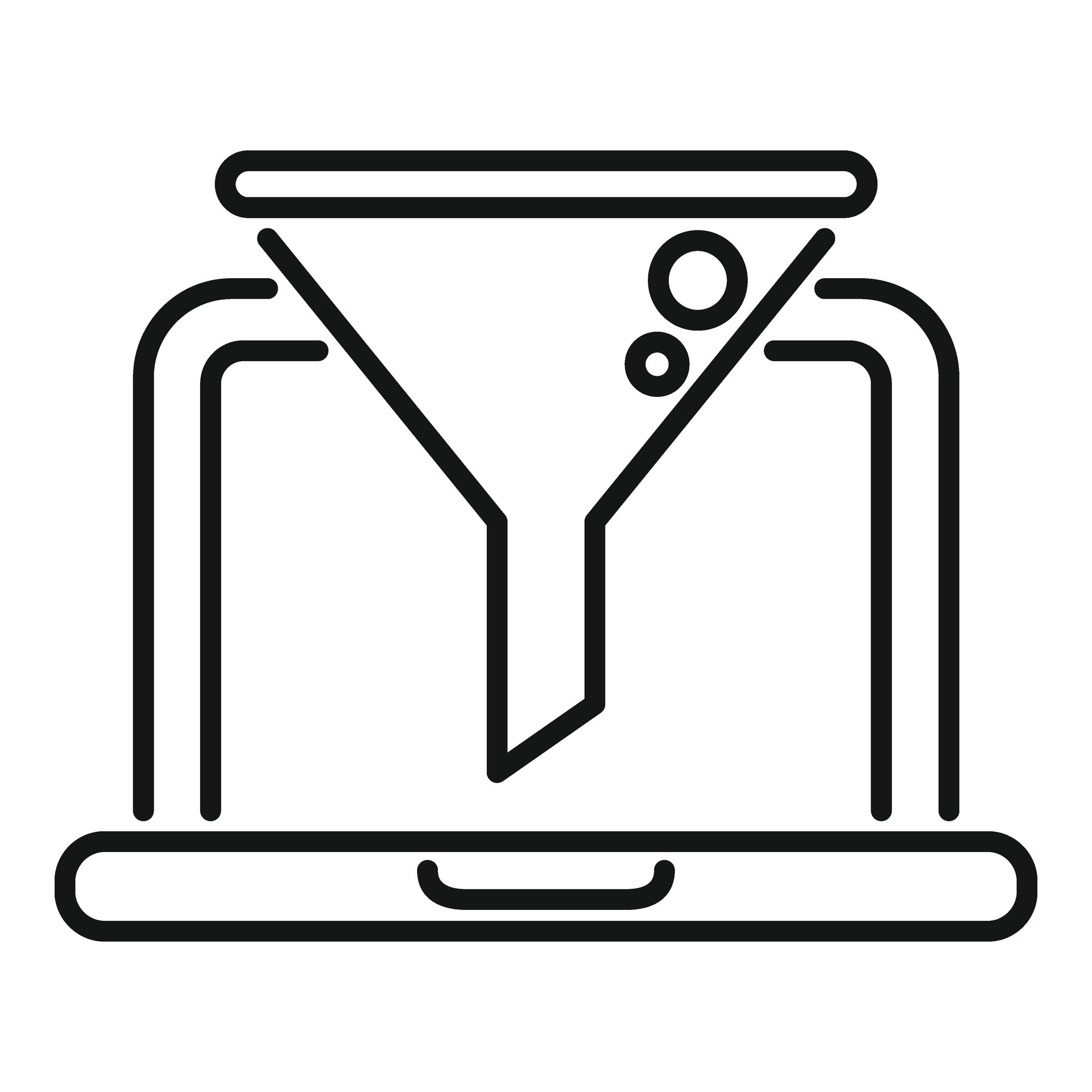 Laptop filter search icon outline vector. Online information 36587720