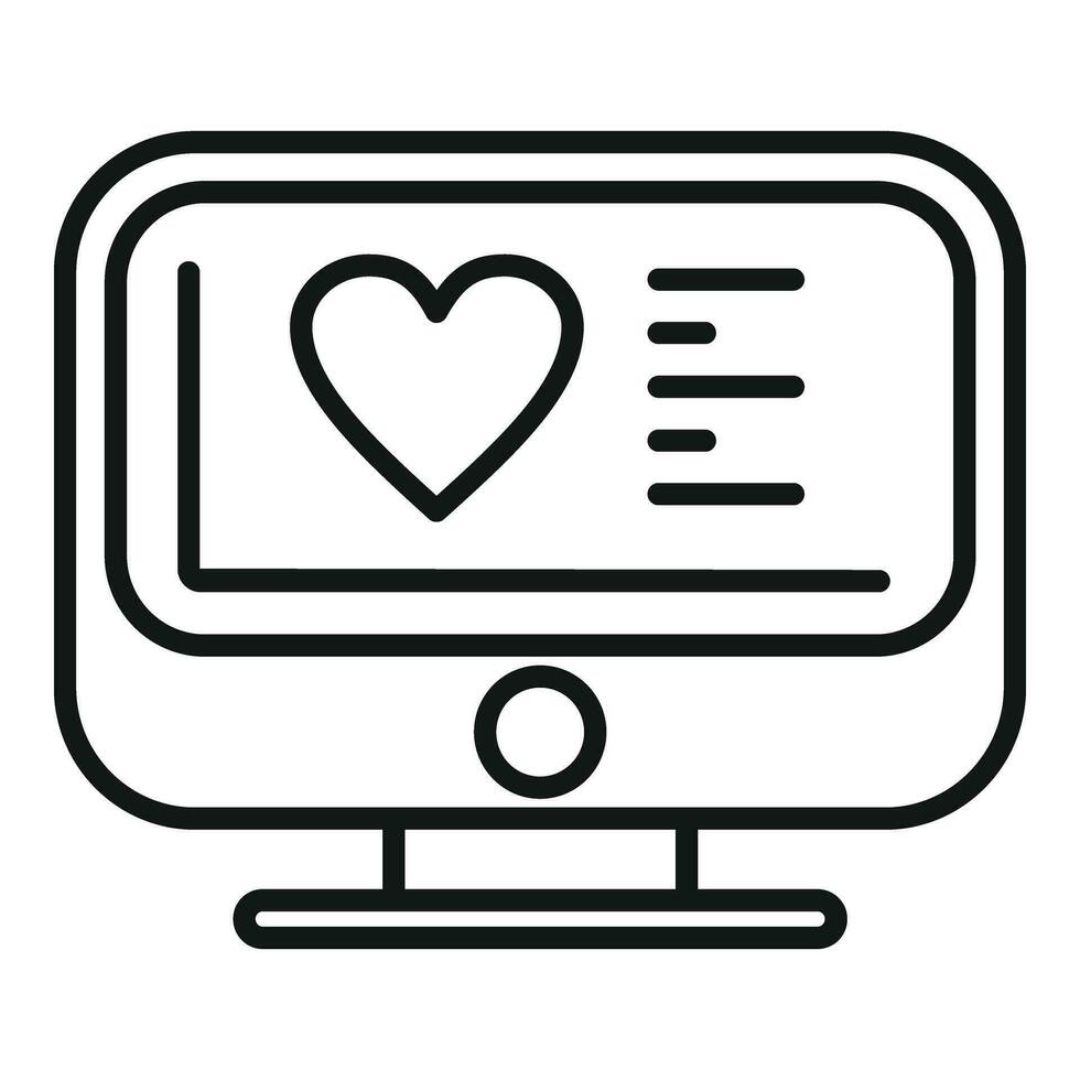 Heart model pc monitor icon outline vector. Medical bioprinting vector
