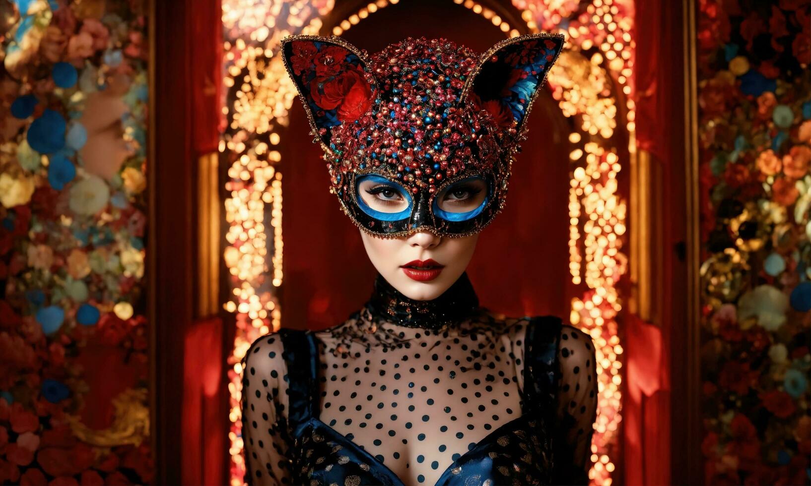 AI generated Fashion shot of a beautiful woman in a carnival mask. ai generative. ai generative photo