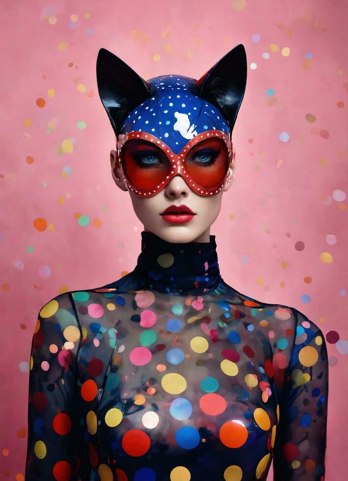 AI generated Fashion shot of a beautiful woman in a carnival mask. ai generative. ai generative photo