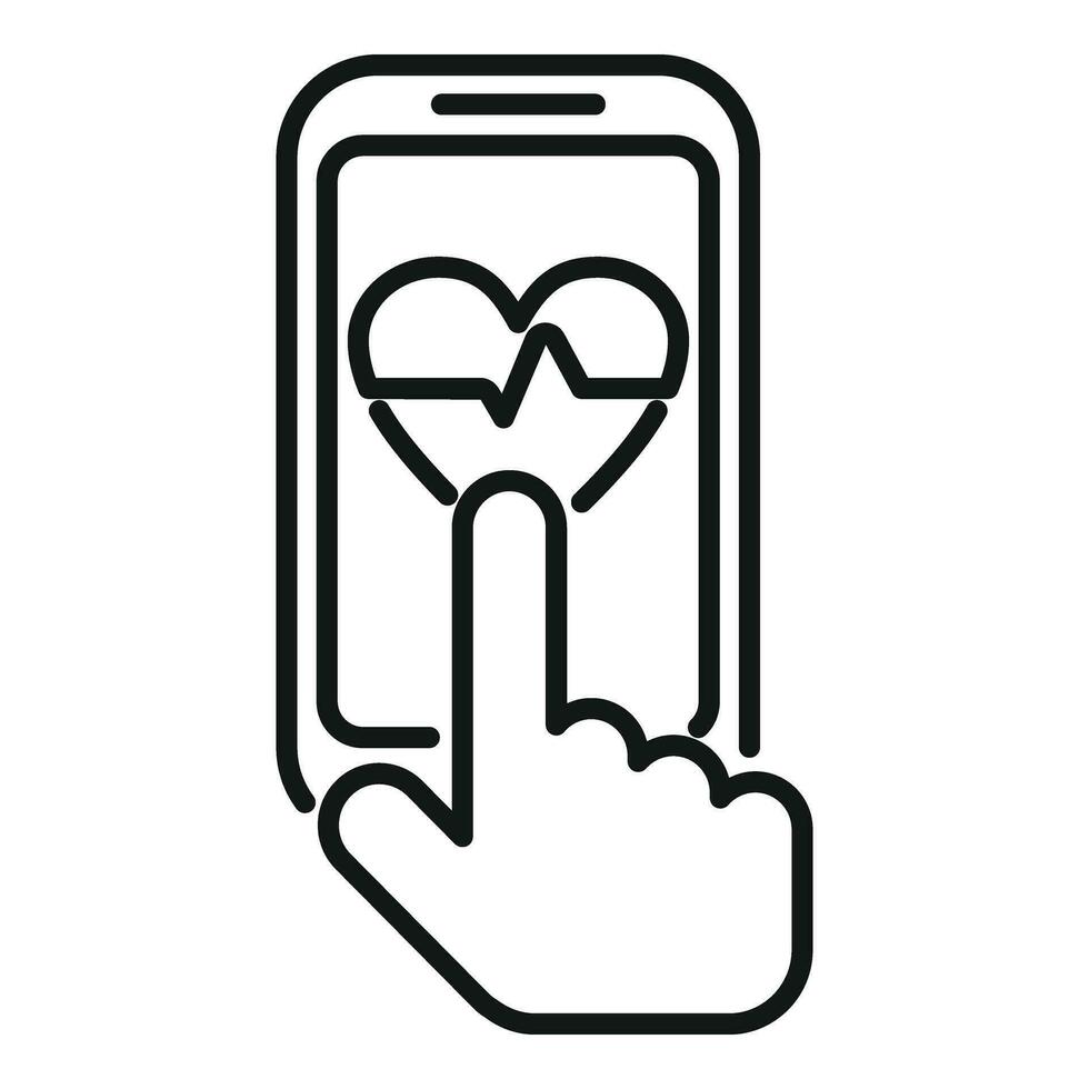 Touch finger heart rate icon outline vector. Data sport vector