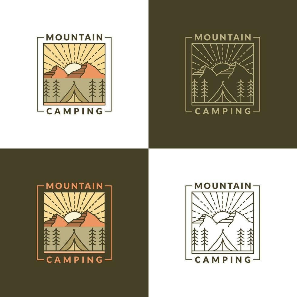 mountain morning camping illustration monoline or line art style vector