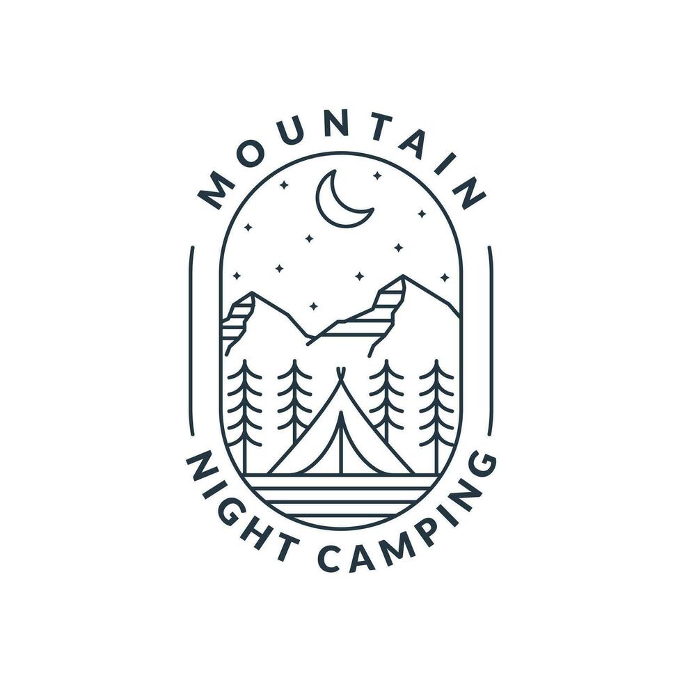 mountain night camping illustration monoline or line art style vector