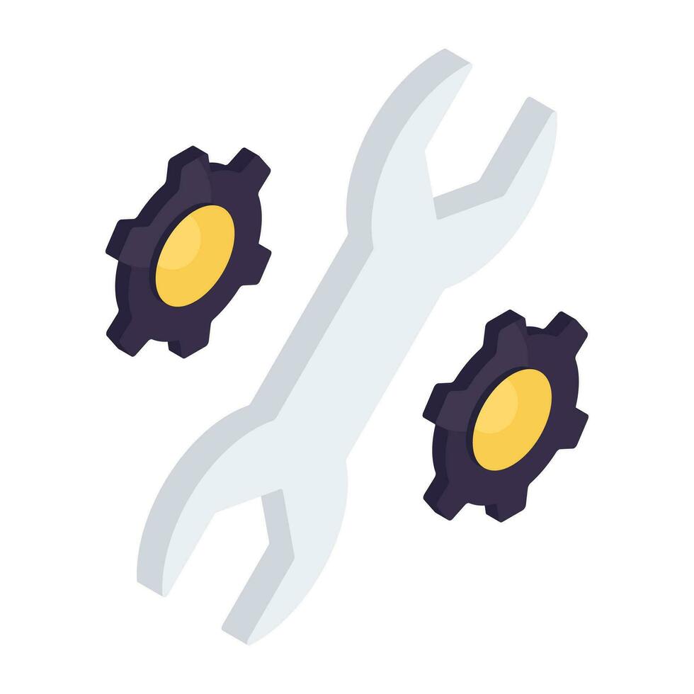 Gears with spanner, concept of maintenance icon vector