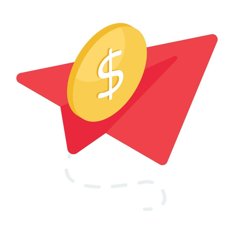 Editable design icon of paper plane with dollar, financial message concept vector