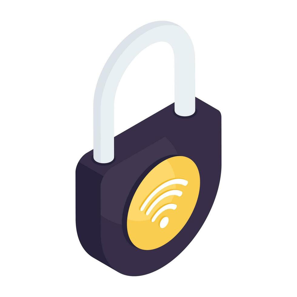 An isometric design icon of smart lock, padlock with wifi signal vector