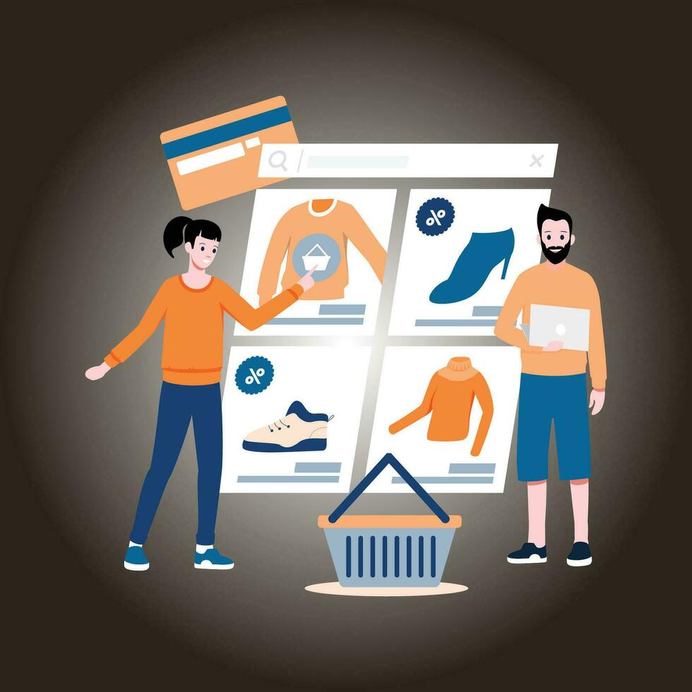 Shopping online landing page flat design vector