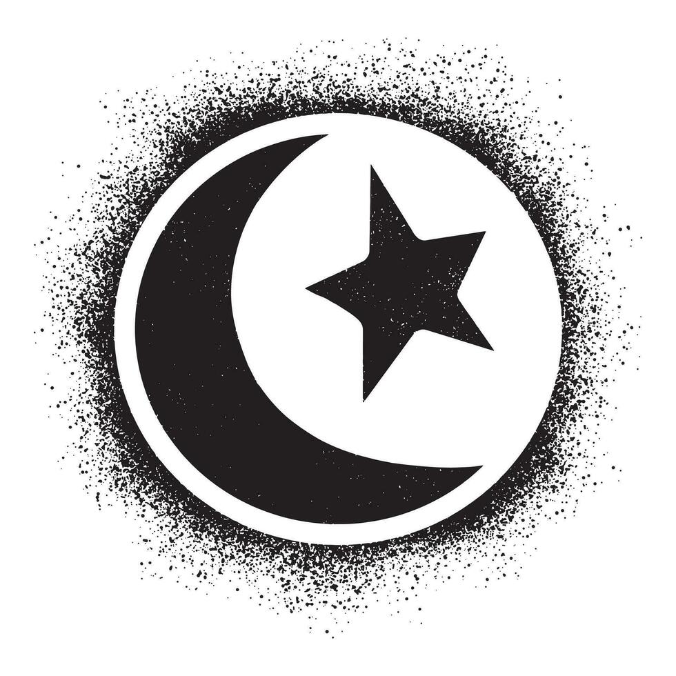 Crescent moon and star stencil graffiti drawn with black spray paint vector