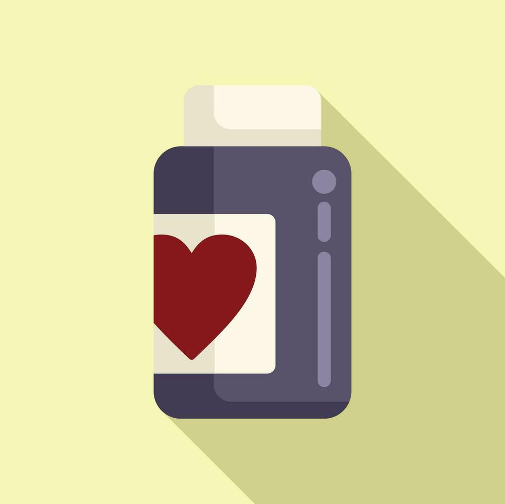 Capsule bottle pills icon flat vector. Heart health vector