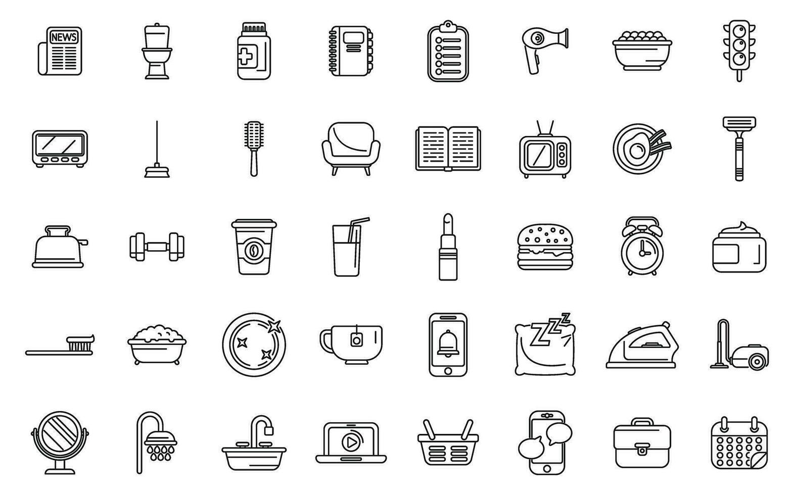 Daily routine icons set outline vector. Life school eat vector