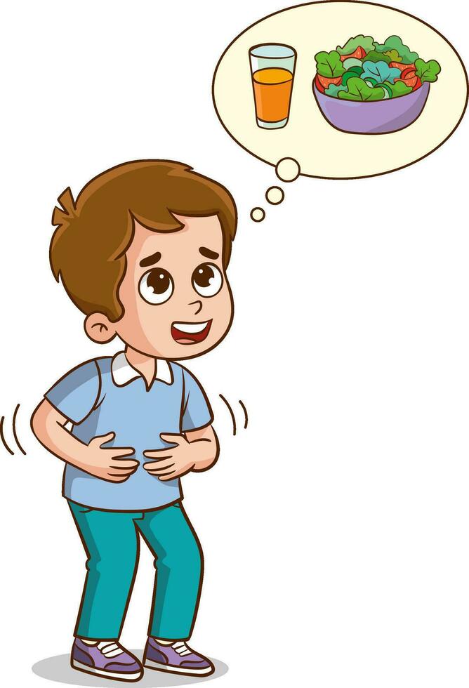 vector illustration of a Little children Thinking About a Salad with a Speech Bubble
