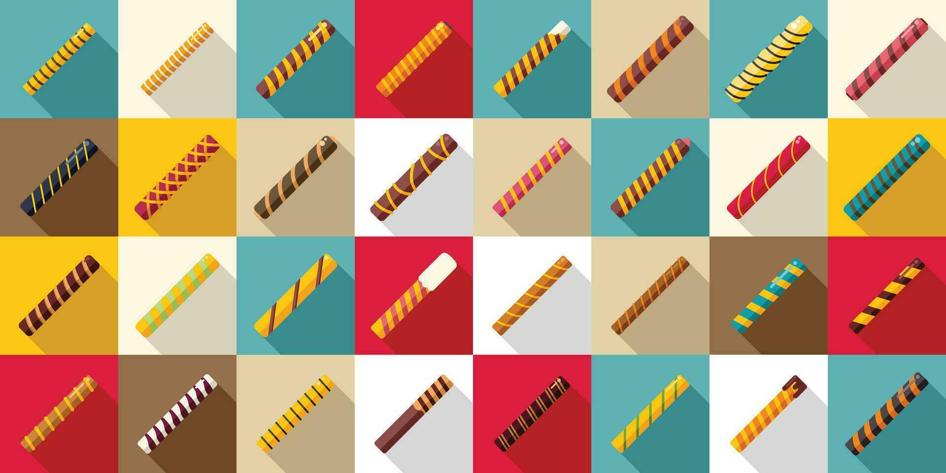 Wafer rolls icons set flat vector. Stick roll sweet vector