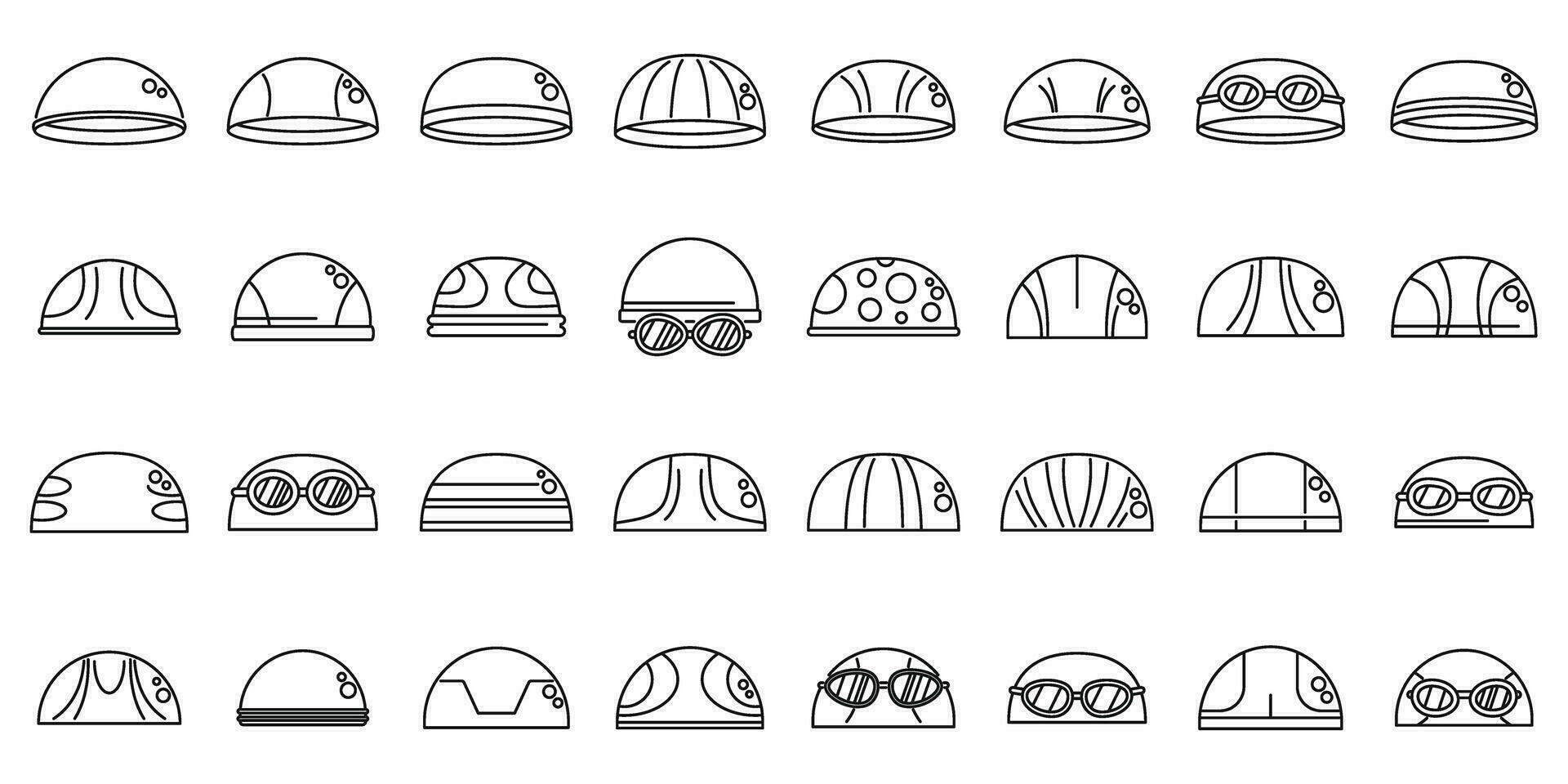 Swimming cap icons set outline vector. Swim pool dive vector