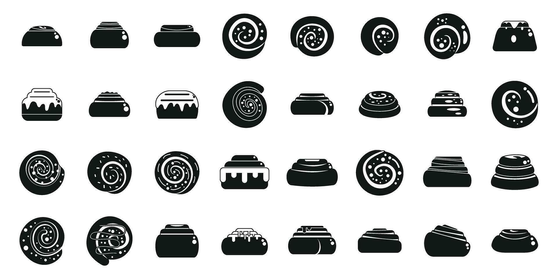 Cinnamon roll bun icons set simple vector. Food baked vector