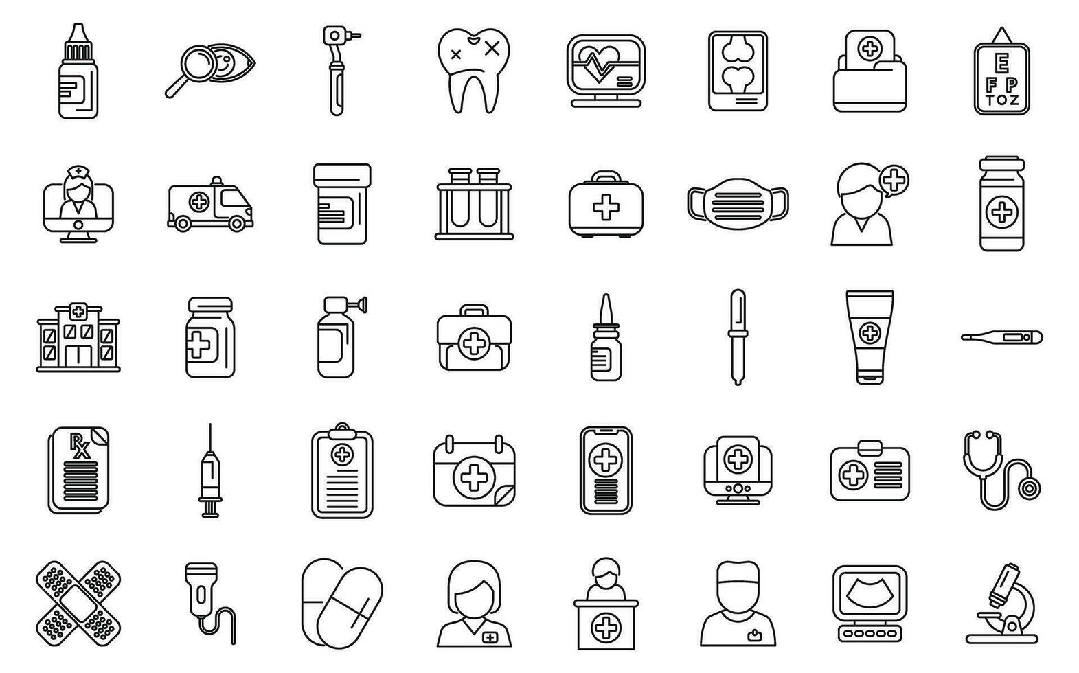 Doctor visits icons set outline vector. Nurse mask vector