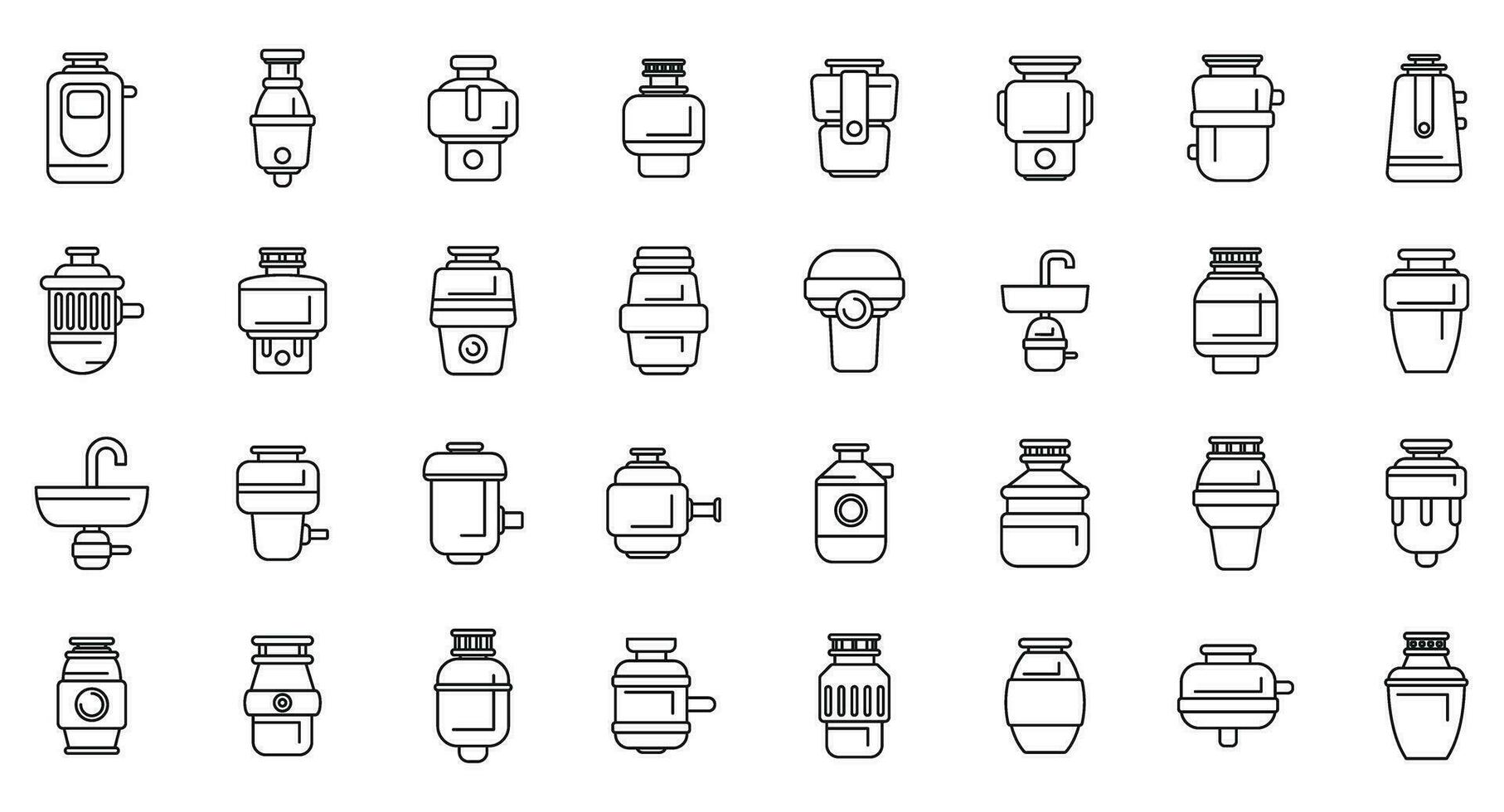 Food Waste Disposer icons set outline vector. Garbage sink vector