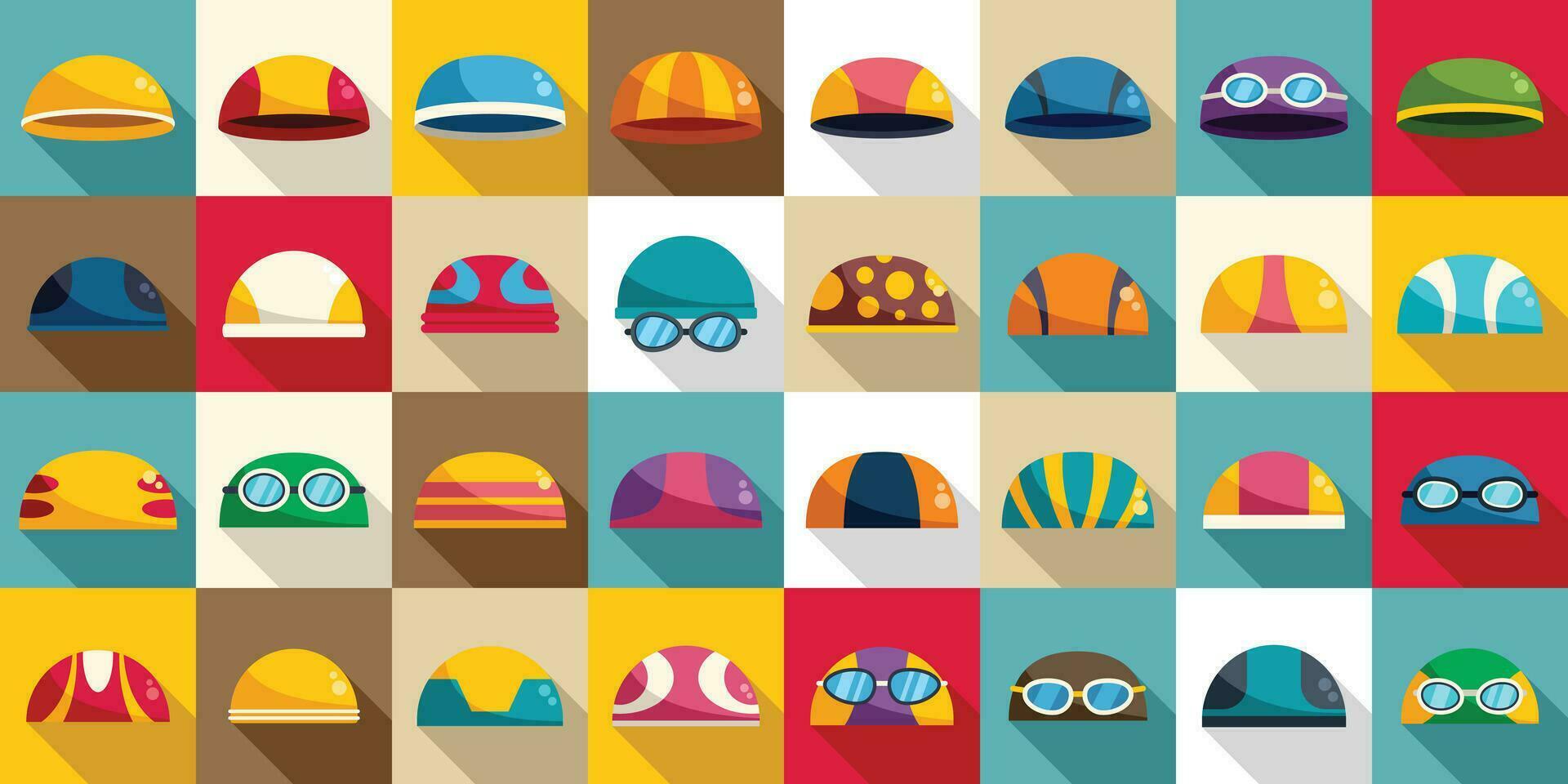 Swimming cap icons set flat vector. Swim pool dive vector