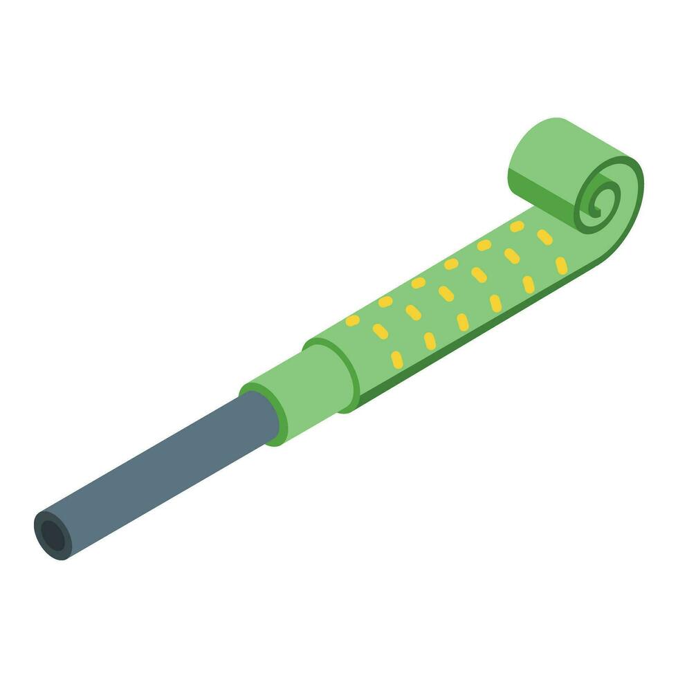 Green party blower icon isometric vector. Roll blow tool vector