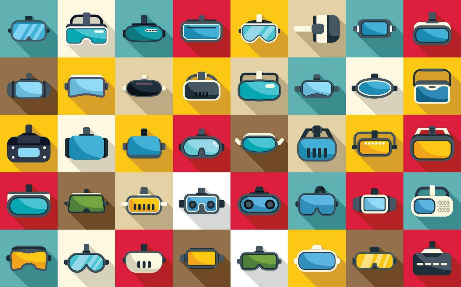 Virtual reality helmet icons set flat vector. Game vr vector